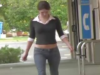 Jenny beautiful brunette teen public flashing tits and pussy