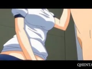 Pink haired anime school gurjak eats gotak on knees