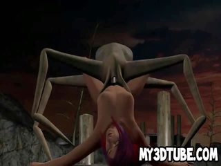 3D cartoon honey getting fucked by an alien spider